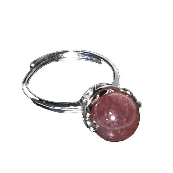 Jewelry - Natural Strawberry Quartz Anxiety Spin‎ Ring 925 Sterling Silver Size Ajustable